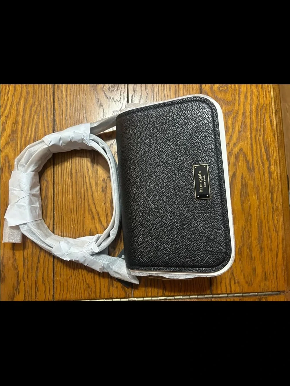 kate spade Black Pebbled Leather Liv Crossbody with Gold Plaque - New
